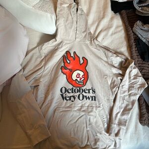 October's Very Own Beige Hoodie with Flame Graphic